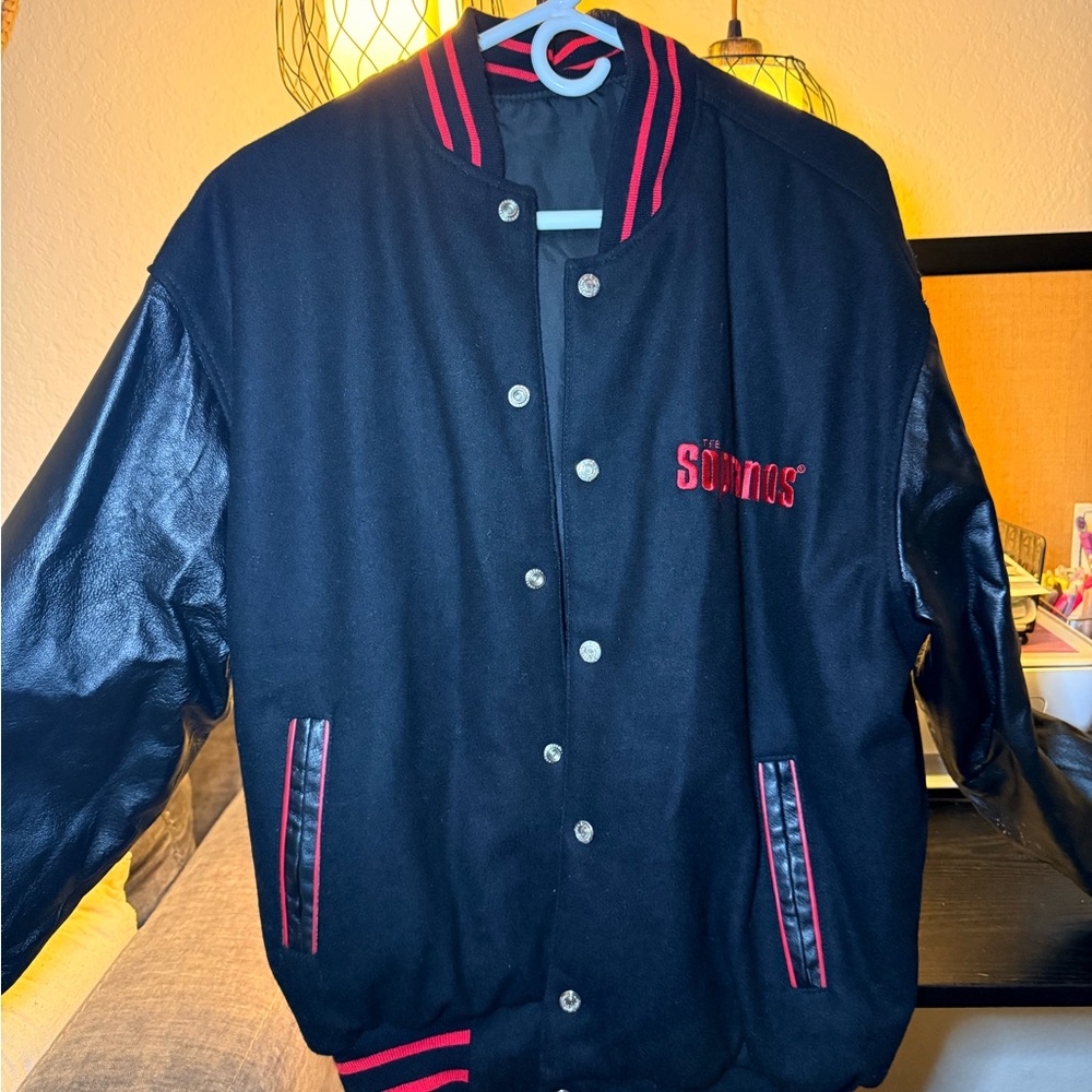 Rare Soumos red & black leather bomber jacket inspired by The Sopranos.